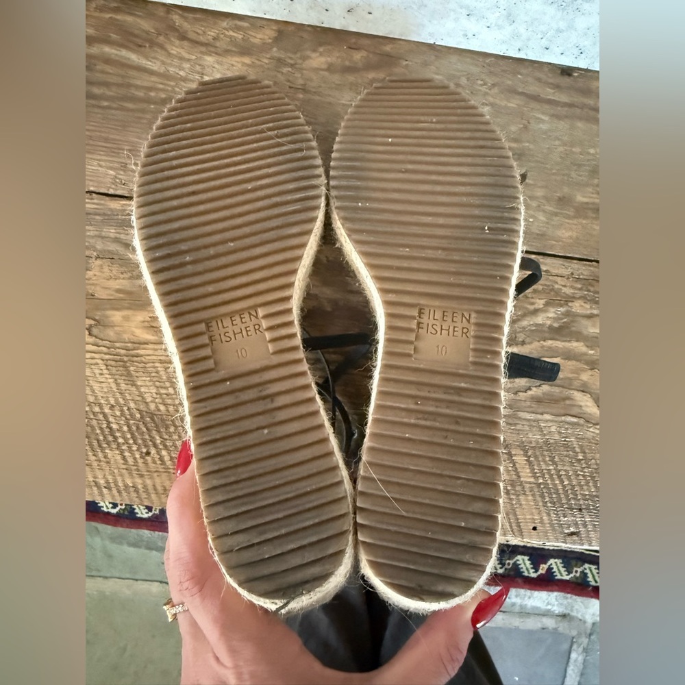 🎆Eileen Fisher Black Espadrille Wedge Sandals – Size 10 - Picture 6 of 6